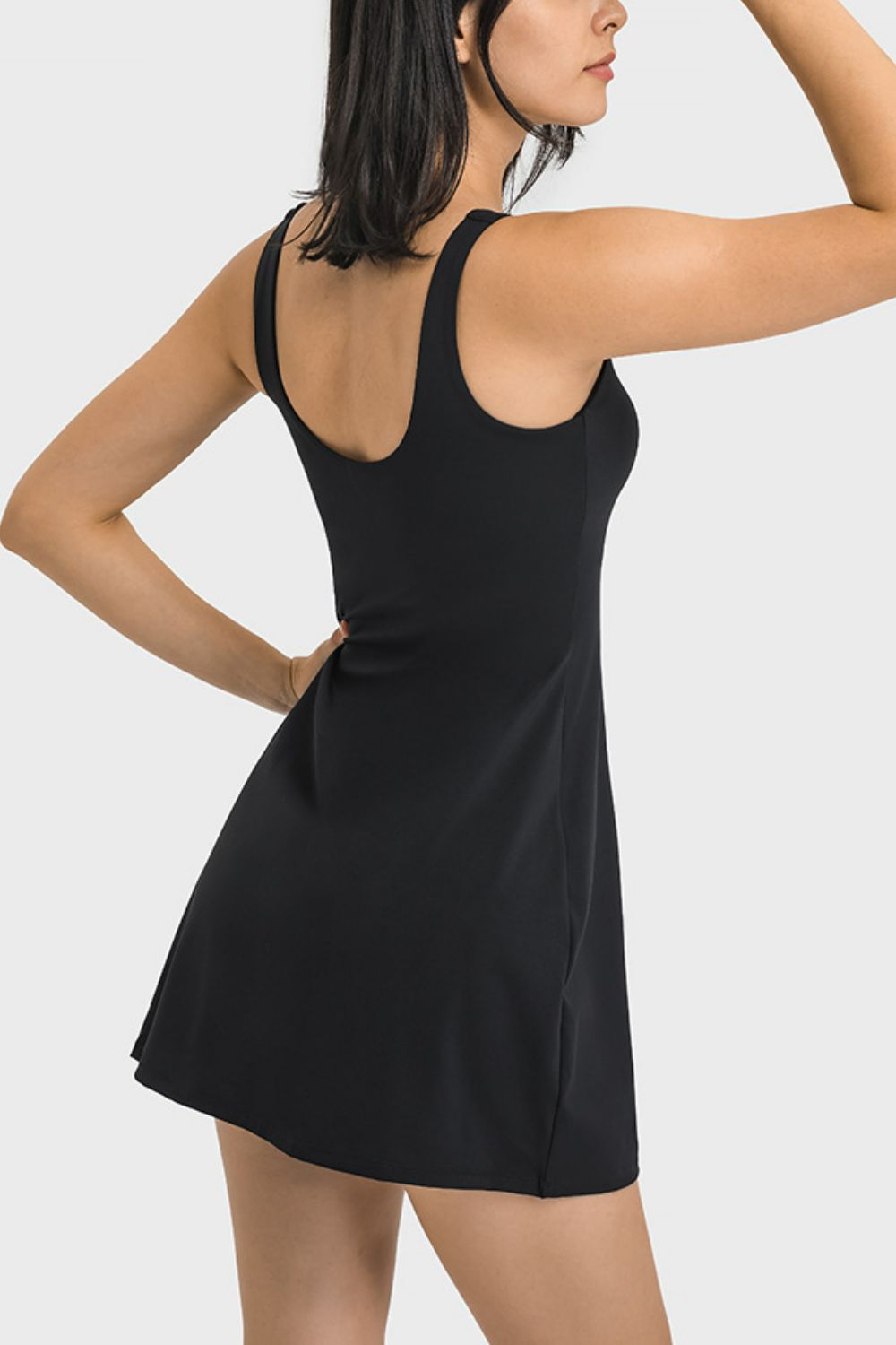 Square Neck Sports Tank Dress with Full Coverage Bottoms in White for Women