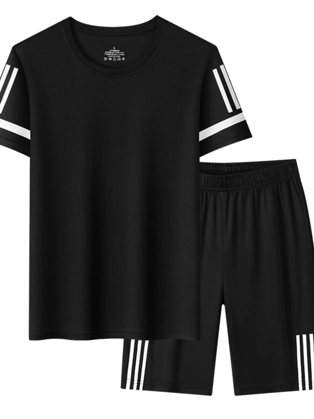 Plus Size Round Neck Short Sleeve Top and Shorts Set in Navy Blue for Men