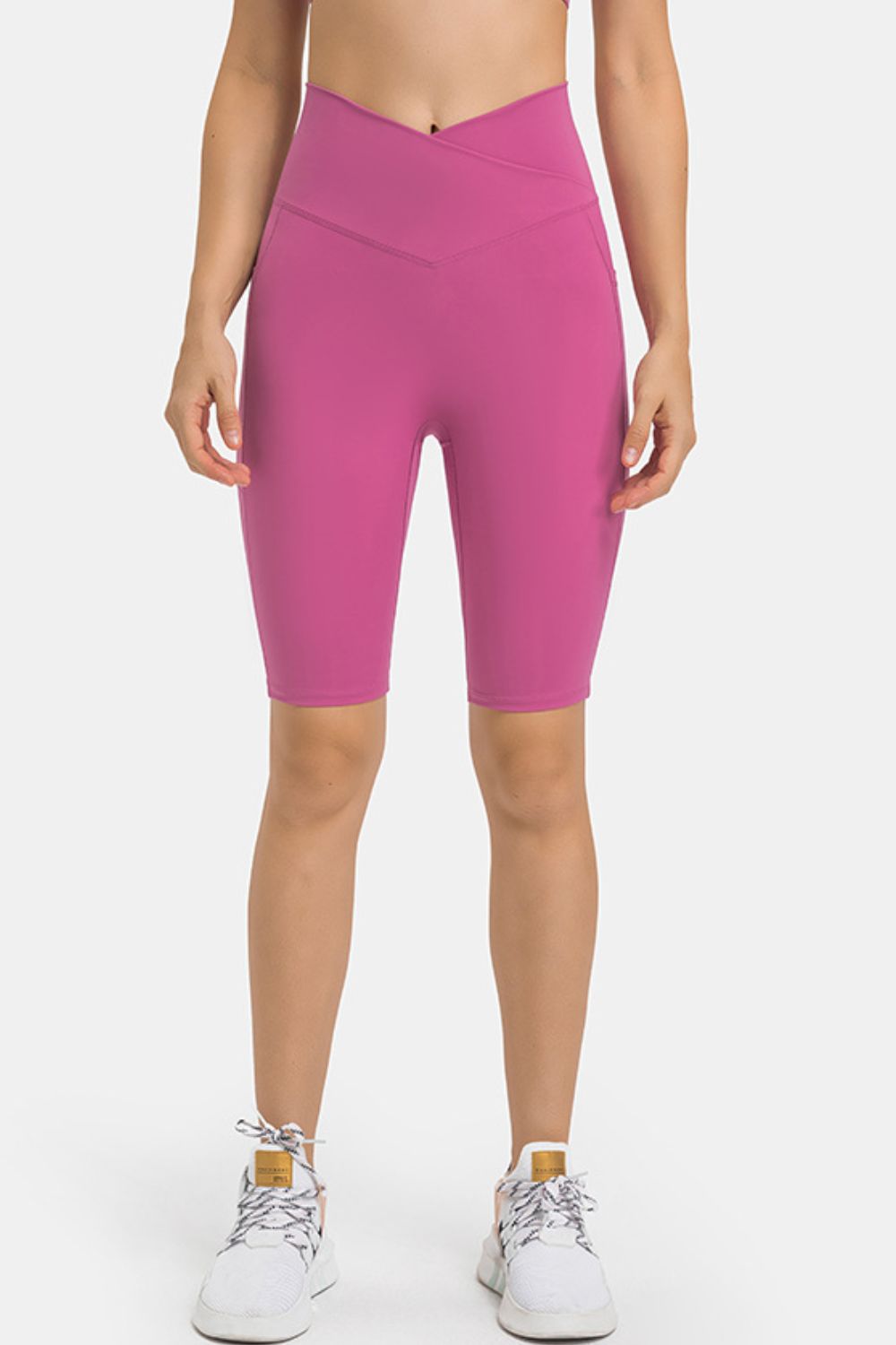 High Waist Biker Shorts with Pockets in Hot Pink for Women