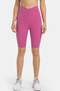High Waist Biker Shorts with Pockets in Hot Pink for Women