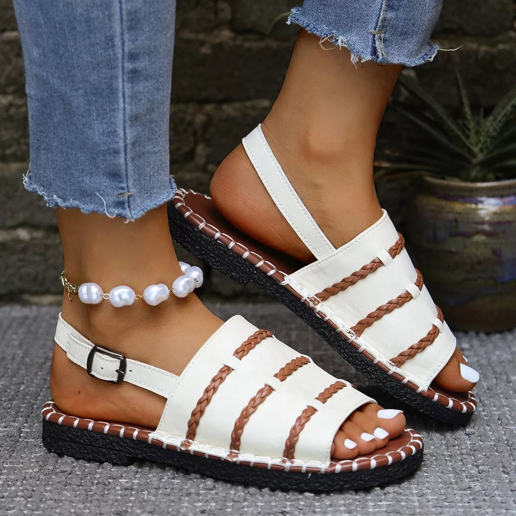 Open Toe Buckle Sandals in White in Army Green for Women