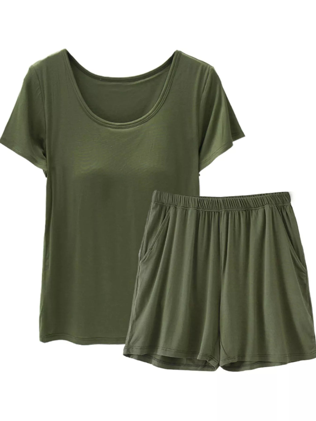 Plus Size Padded Modal Short Sleeve T-Shirt and Shorts Set in Dark Gray for Women