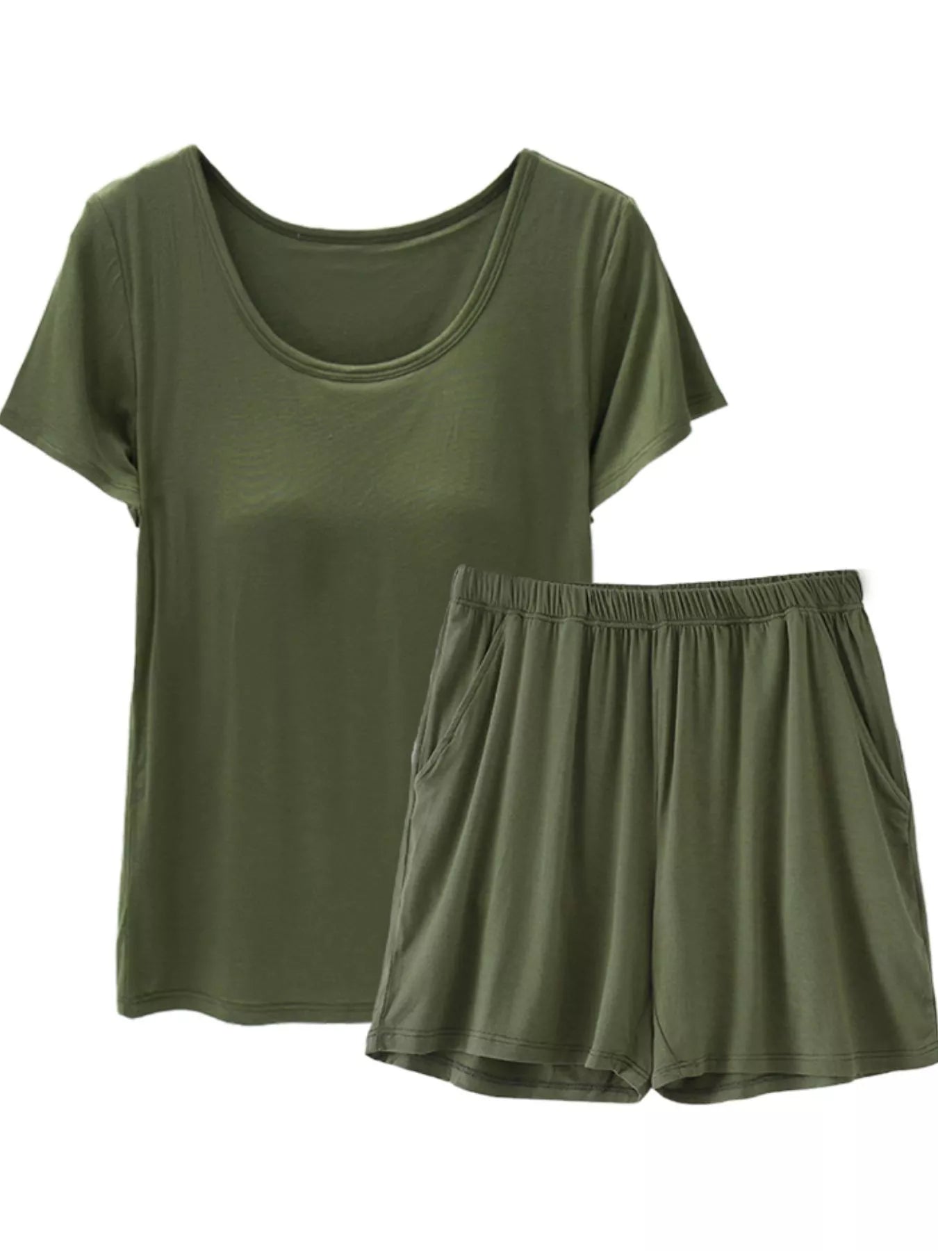 Plus Size Padded Modal Short Sleeve T-Shirt and Shorts Set in Dark Gray for Women