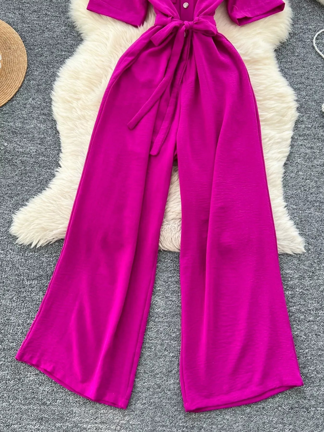 Pink Tie Waist Wide Leg Jumpsuit for Women