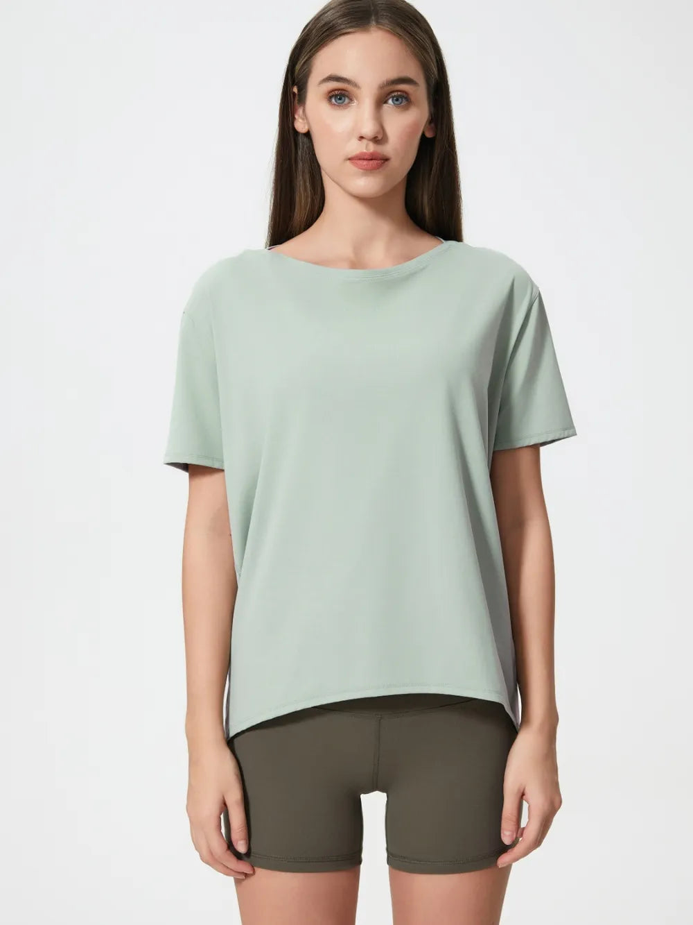 Round Neck Short Sleeve Active T-Shirt in Classic in Light Green for Women
