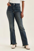 High Waist Double Button Frayed Hem Jeans in Md for Women