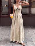 V-Neck Sleeveless Maxi Dress in Tan for Women