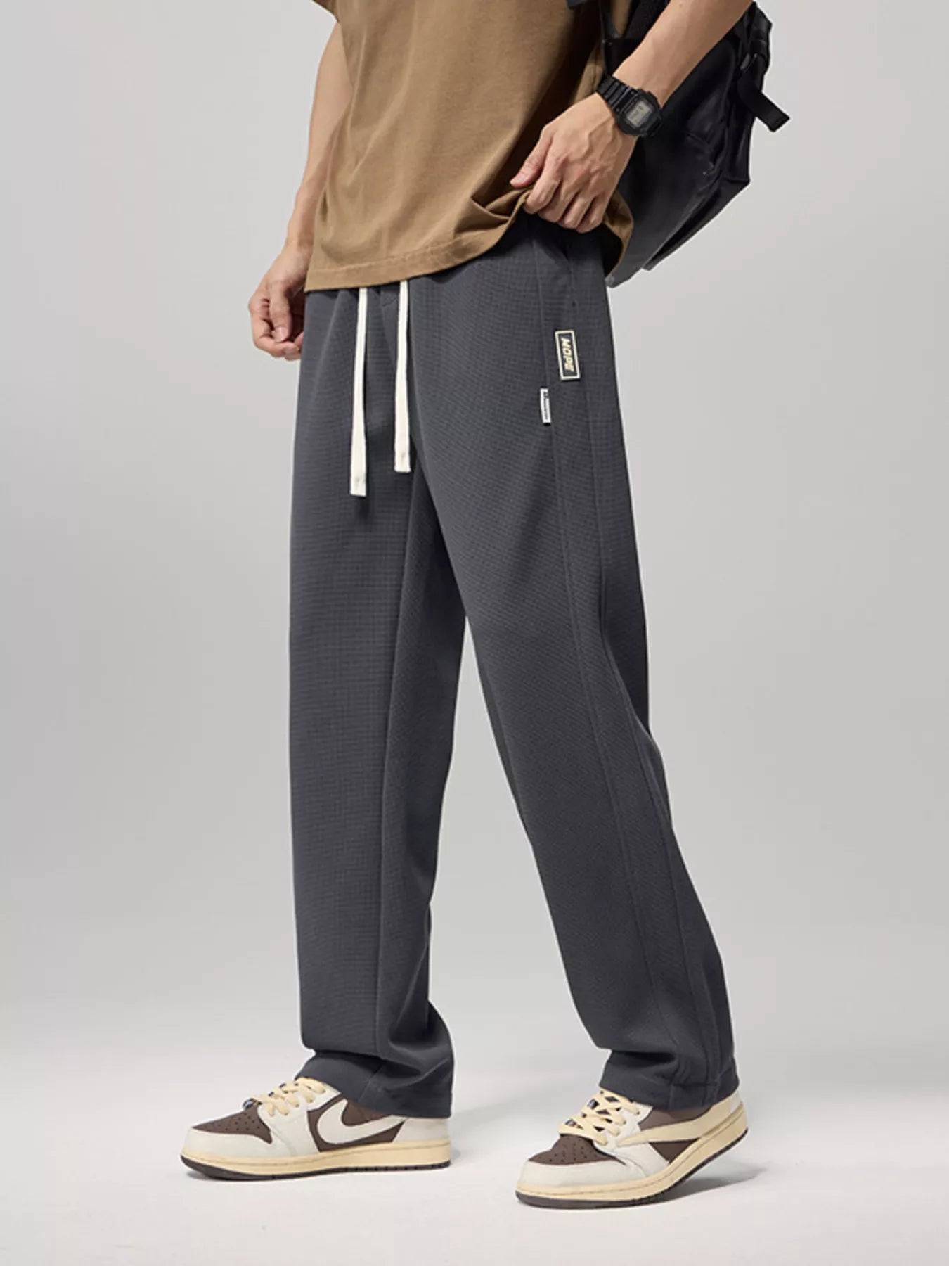 Plus Size Loose Fit Drawstring Pants in Gray for Men