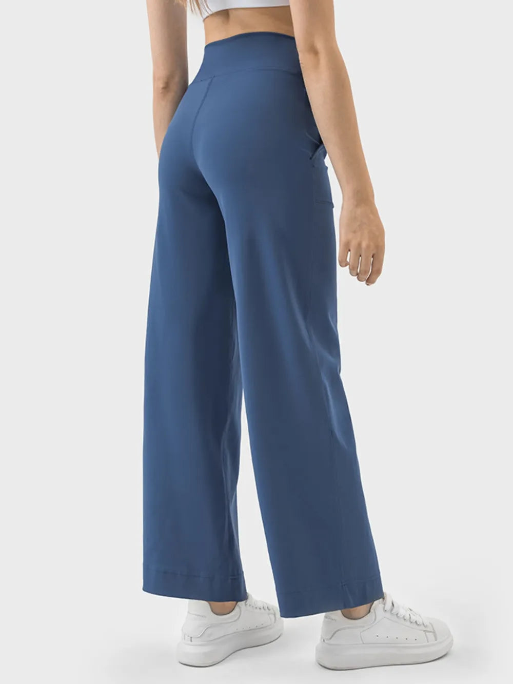 Drawstring Active Pants with Pockets in Dusty Blue for Women