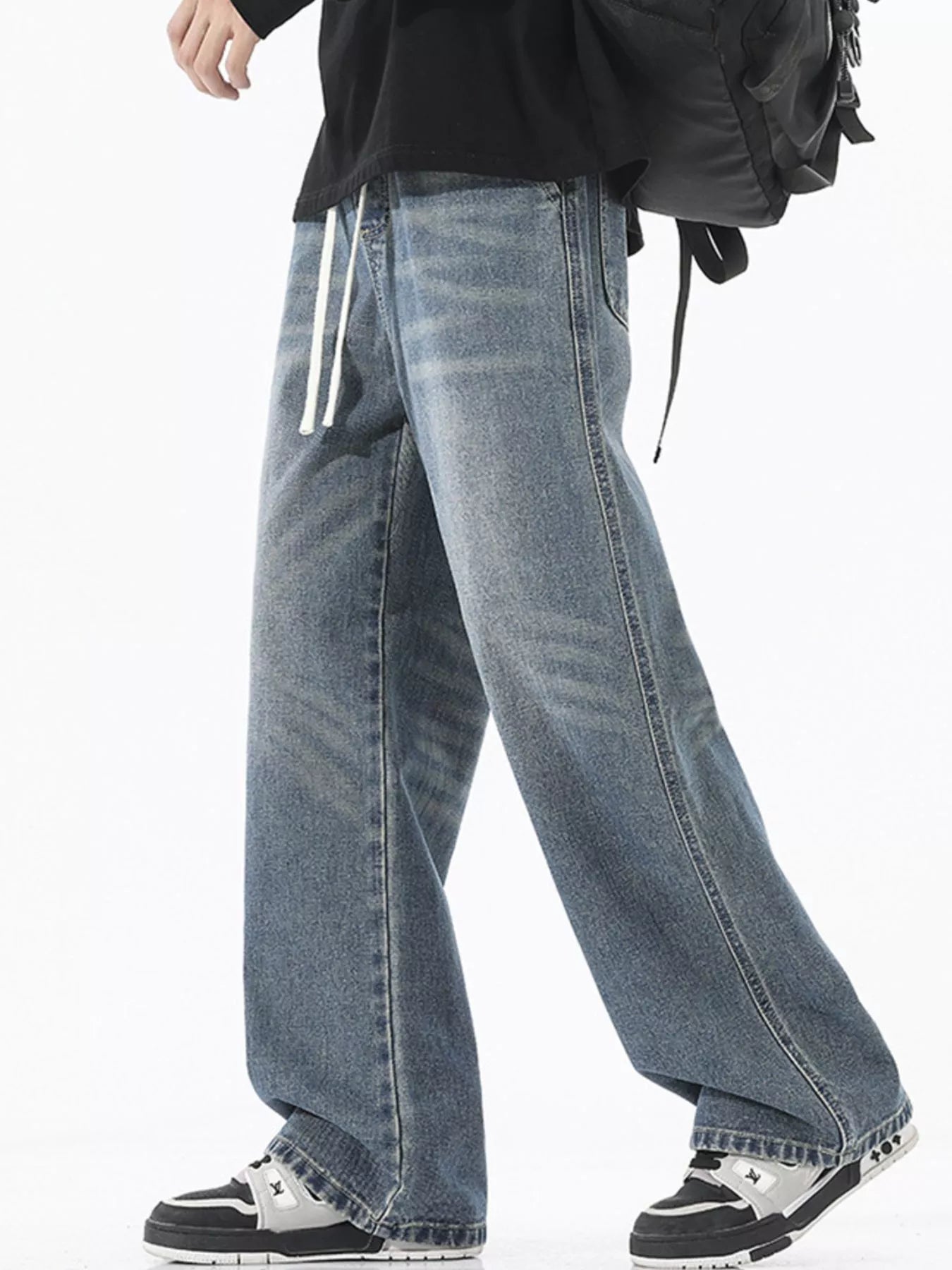 Wash Wide Leg Jeans Plus Size in Vintage Blue for Men