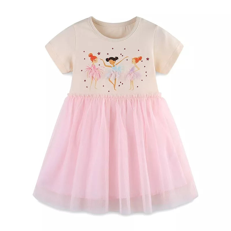 Ballerina Graphic Tulle Dress in Dusty Pink for Girls