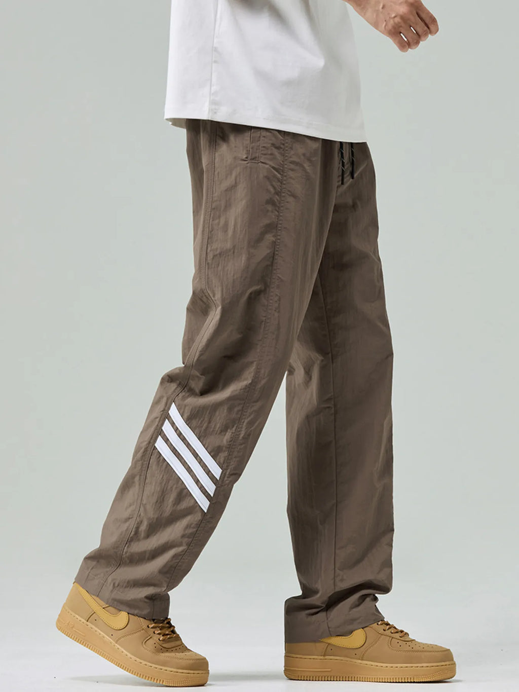 Plus Size Drawstring Wide Leg Pants in Light Khaki in Black for Men