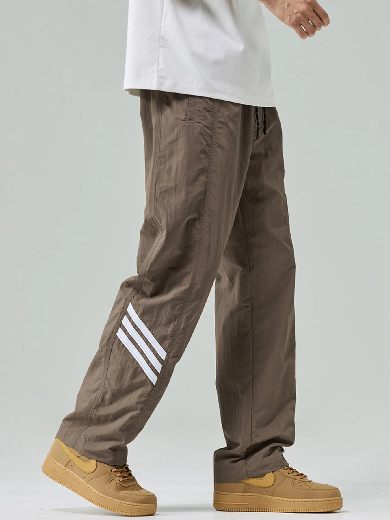 Plus Size Drawstring Wide Leg Pants in Light Khaki in Black for Men