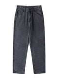 Wash Relaxed Fit Wide Leg Jeans in Black and Gray for Men