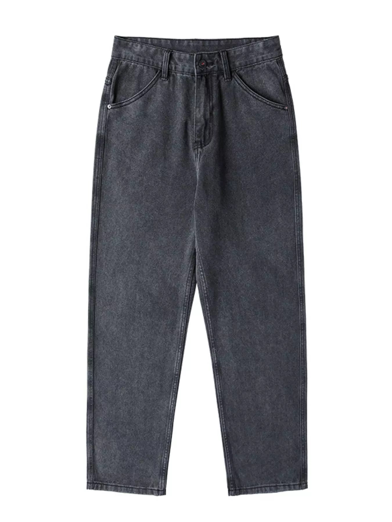Wash Relaxed Fit Wide Leg Jeans in Black and Gray for Men