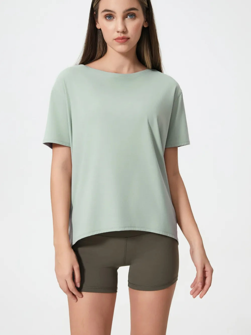 Round Neck Short Sleeve Active T-Shirt in Classic in Light Green for Women