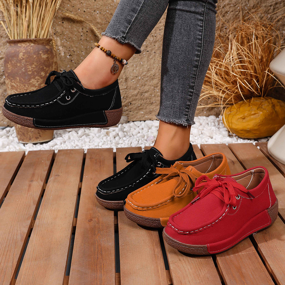 Lace Up Round Toe Sneakers in Black for Women