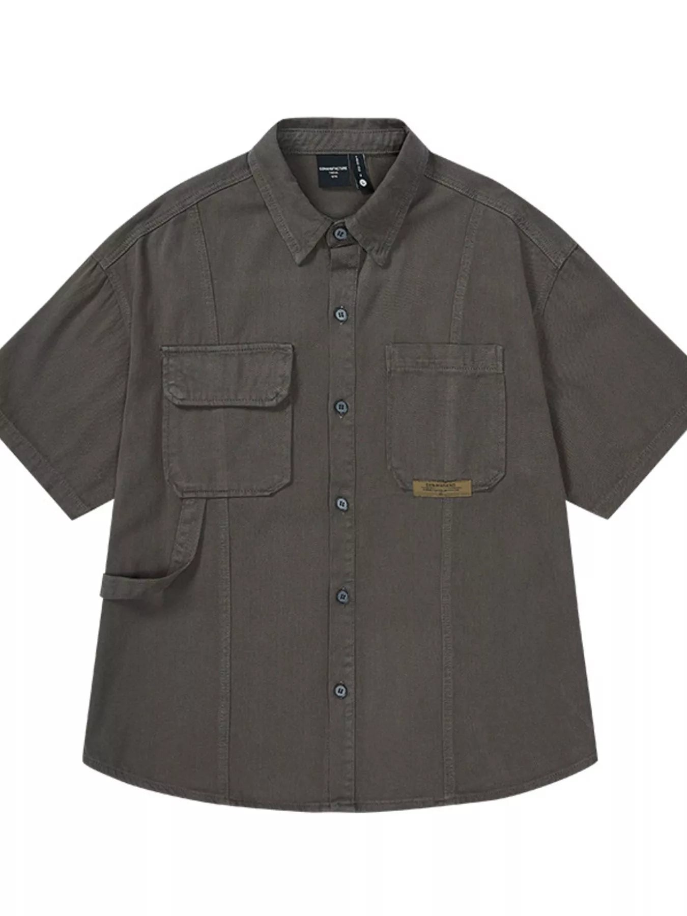 Button Up Half Sleeve Shirt Plus Size in Gray in Khaki for Men