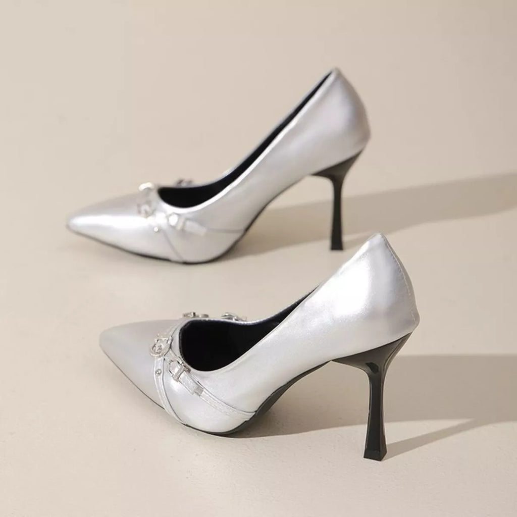 Point Toe High Heels Pumps in White for Women