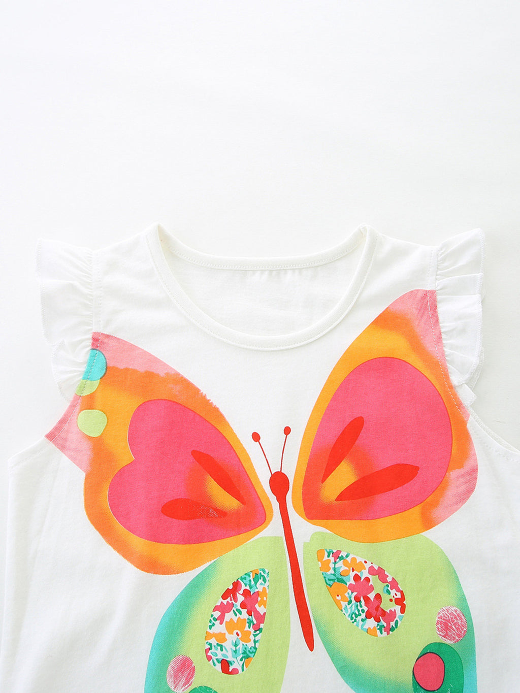 Butterfly Ruffle Sleeve Top and Animal Print Shorts Set in White for Girls
