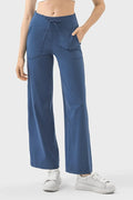 Drawstring Active Pants with Pockets in Dusty Blue for Women