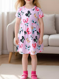 Butterfly Print Casual Dress in Pink Purple for Girls