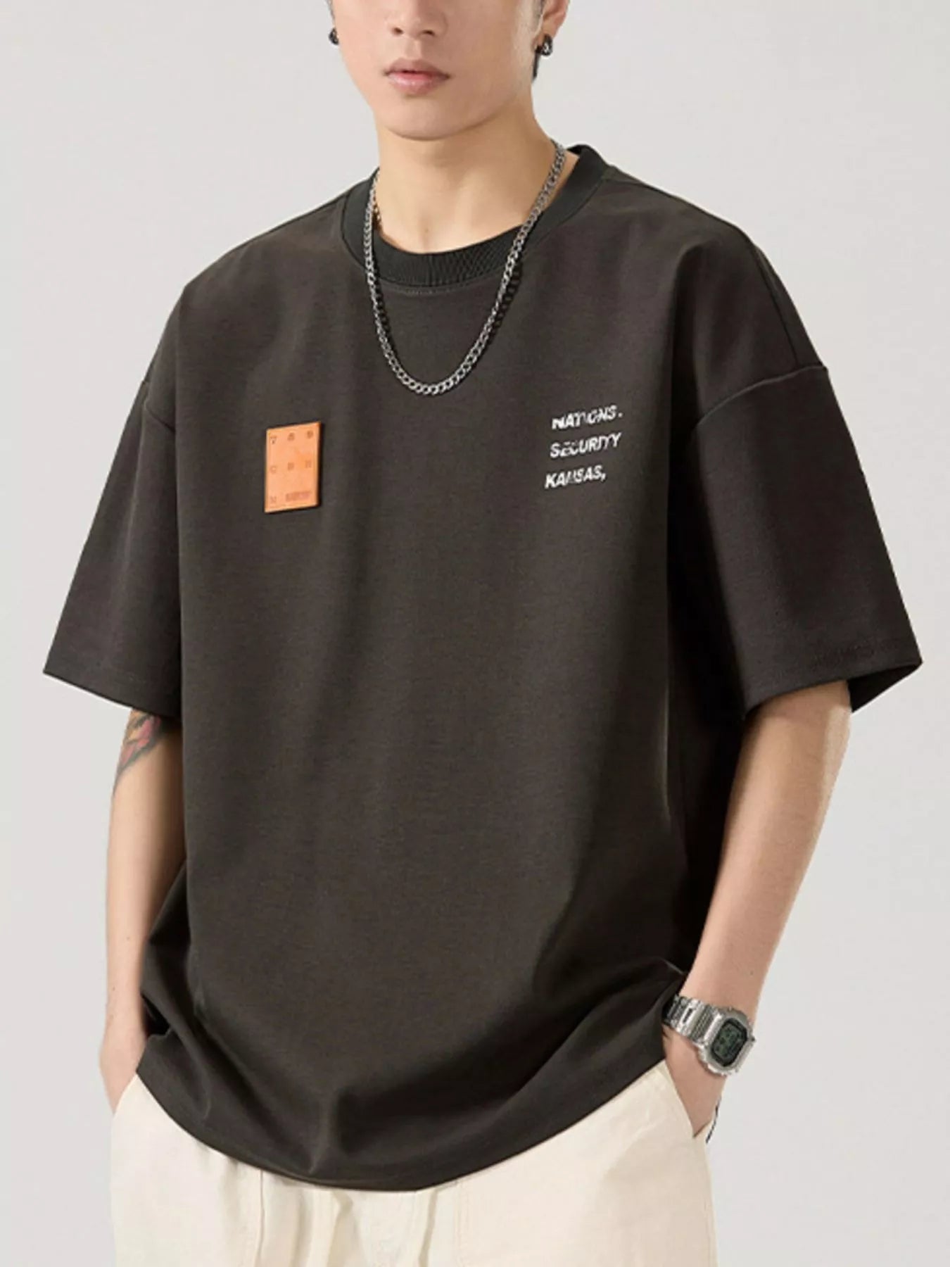 Round Neck Short Sleeve T-Shirt Plus Size in Classic in Black for Men