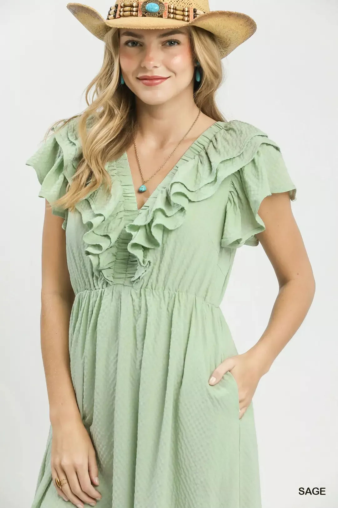 Textured Ruffle Midi Dress for Women