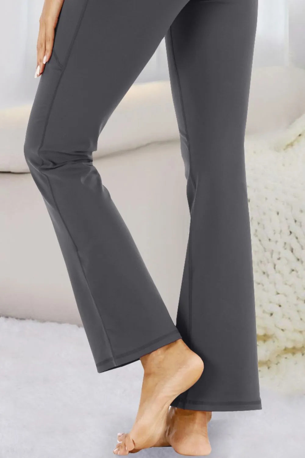Pocketed High Waist Active Pants in Dark Gray for Women