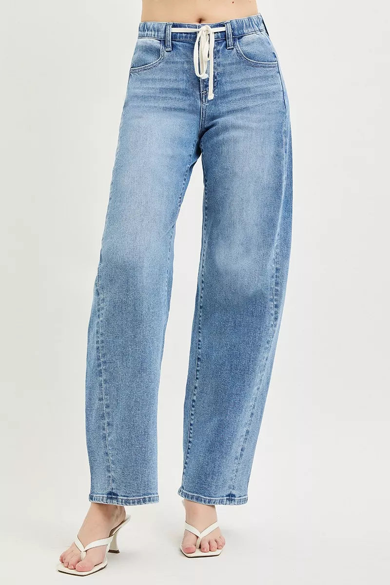 Relaxed Fit Drawstring Waist Jeans in Light for Women