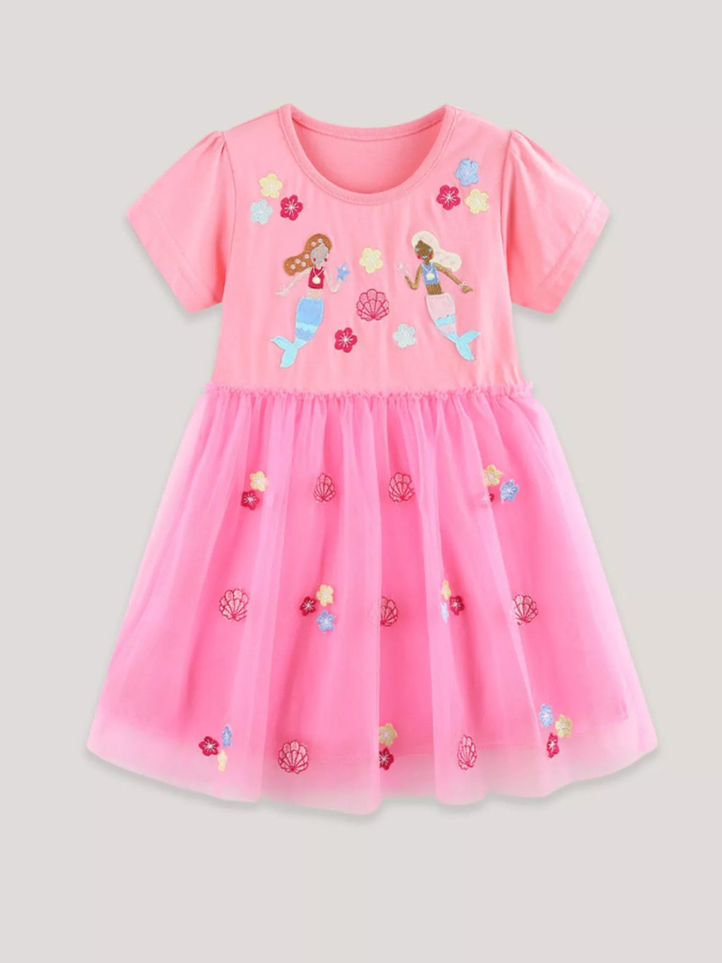 Embroidered Tulle Dress in Pink for Girls