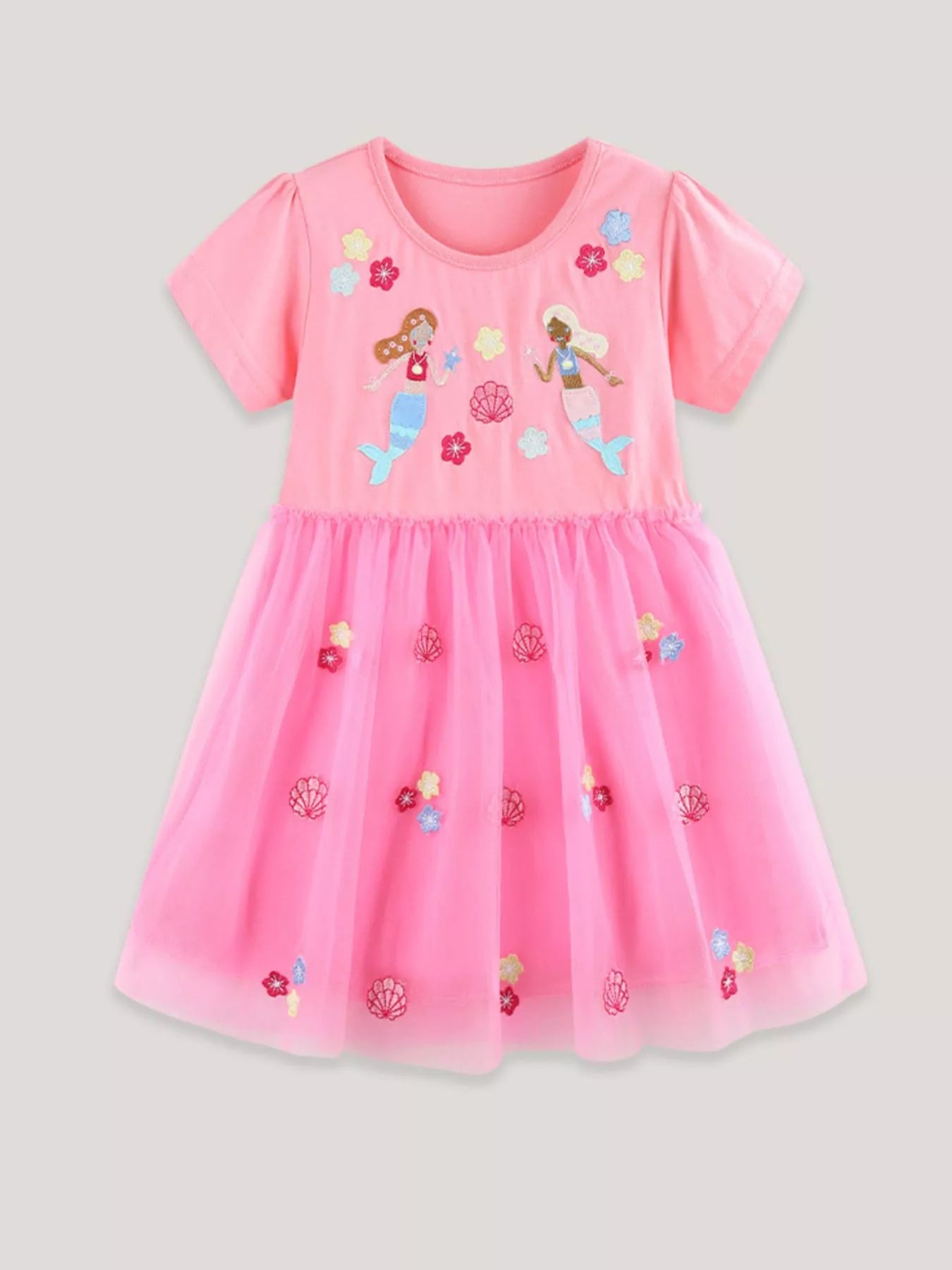 Embroidered Tulle Dress in Pink for Girls