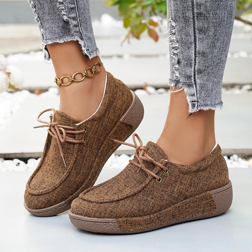 Round Toe Lace-Up Sneakers in Black for Women
