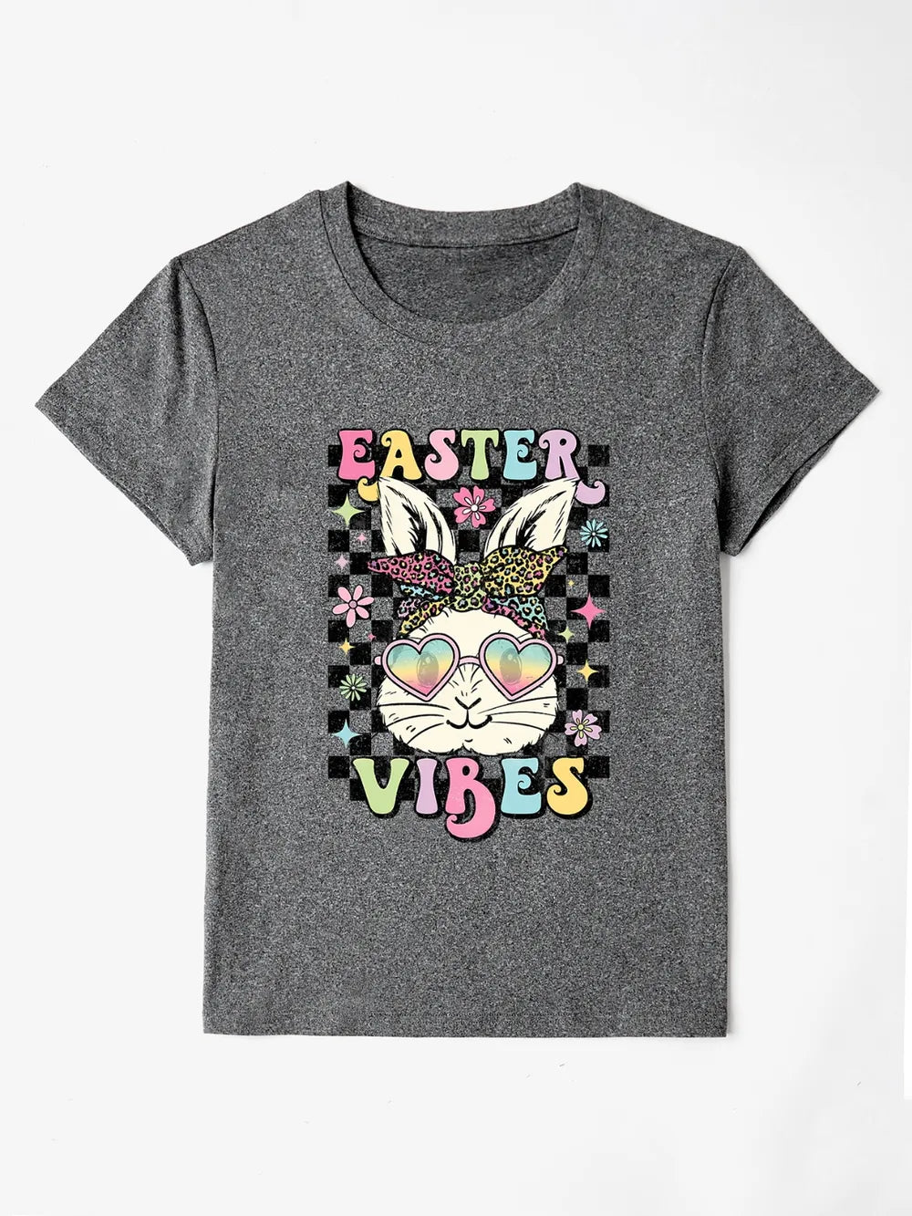 Easter Vibes Round Neck Short Sleeve T-Shirt in Blush Pink for Women
