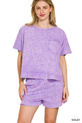 Halo Snow Washed Boxy Top & Shorts Set in Violet for Women