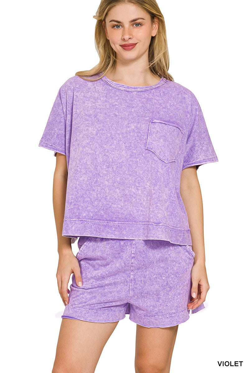 Halo Snow Washed Boxy Top & Shorts Set in Violet for Women