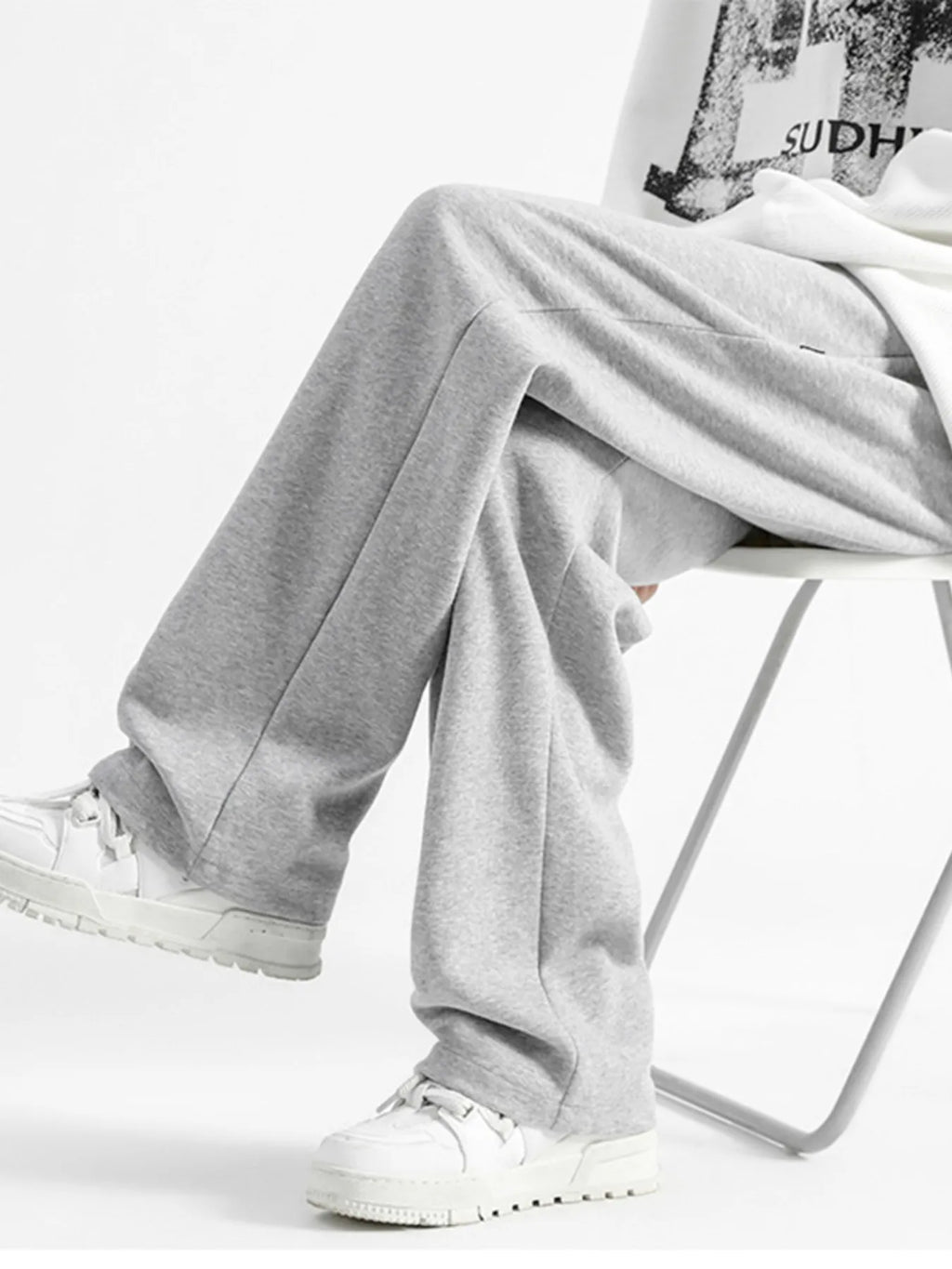 Casual Loose Fit Sweatpants Plus Size in Light Gray for Men
