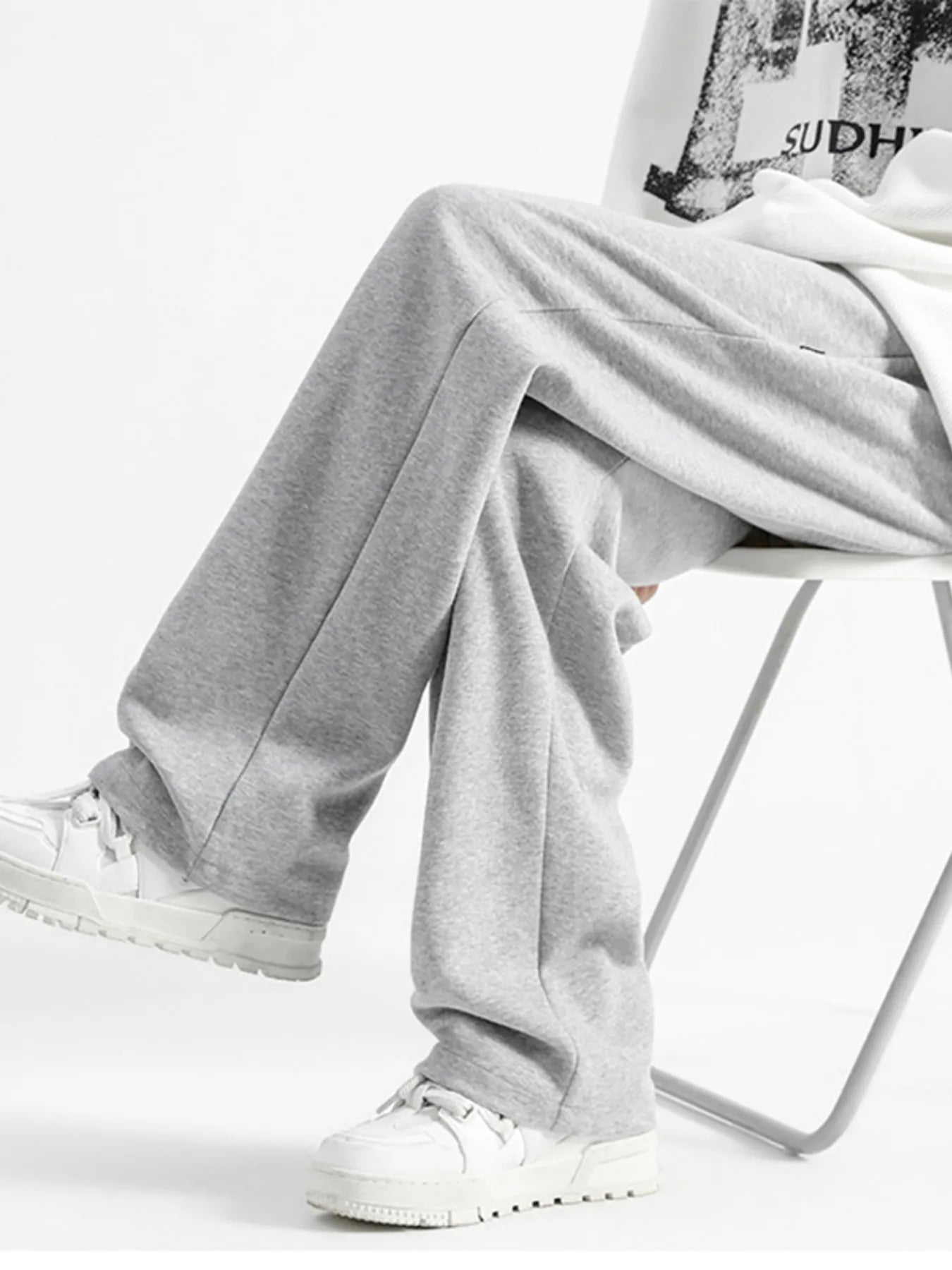 Casual Loose Fit Sweatpants Plus Size in Light Gray for Men