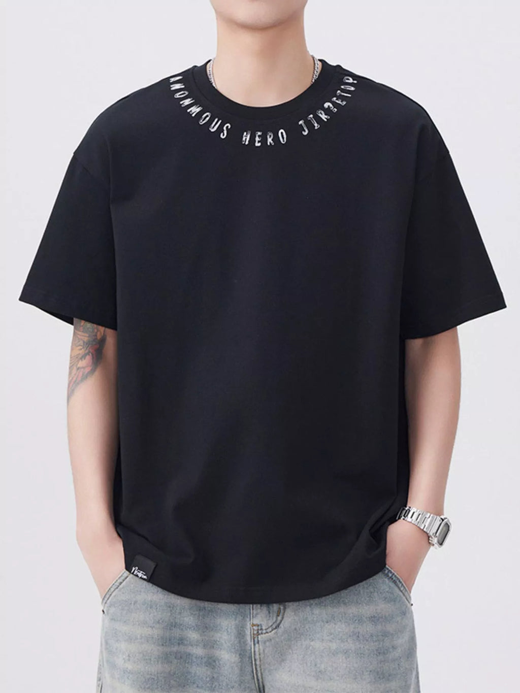 Plus Size Round Neck Short Sleeve T-Shirt in Soft in Black for Men
