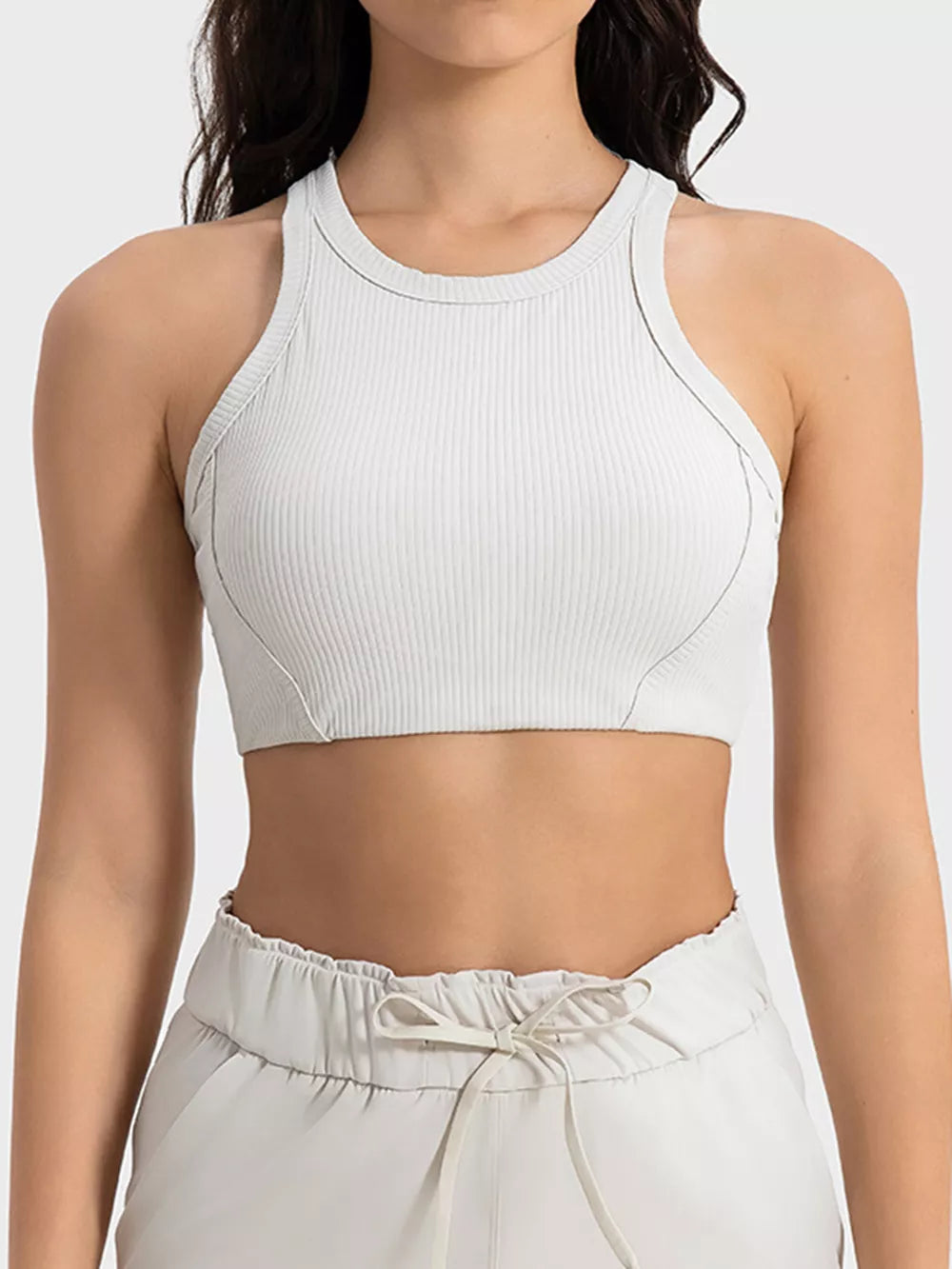 Wide Strap Cropped Sport Tank in White for Women