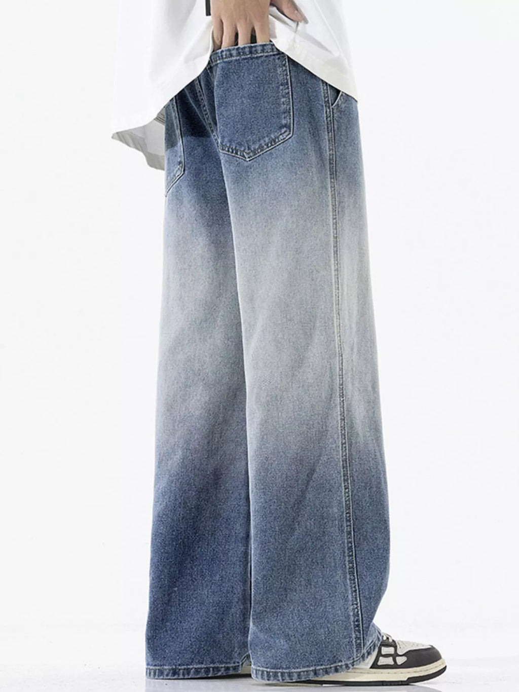 Gradient Wash Wide Leg Jeans Plus Size in Blue for Men