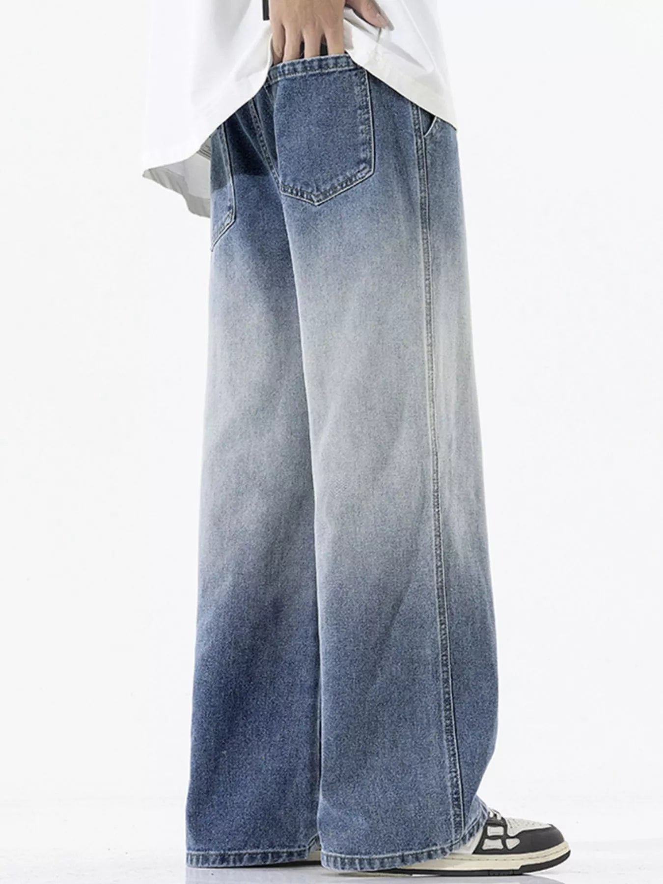 Gradient Wash Wide Leg Jeans Plus Size in Blue for Men