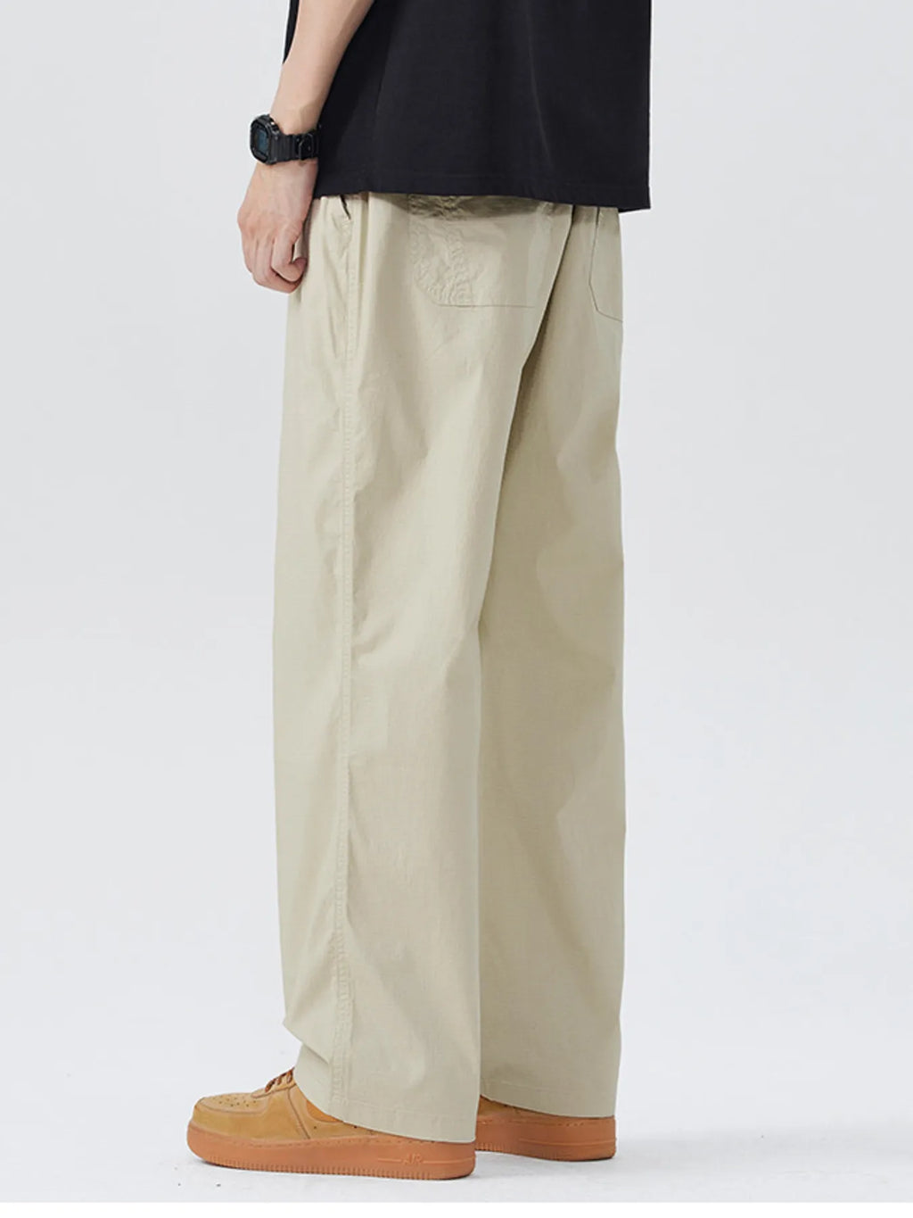 Casual Loose Fit Wide Leg Pants Plus Size in Light Khaki for Men