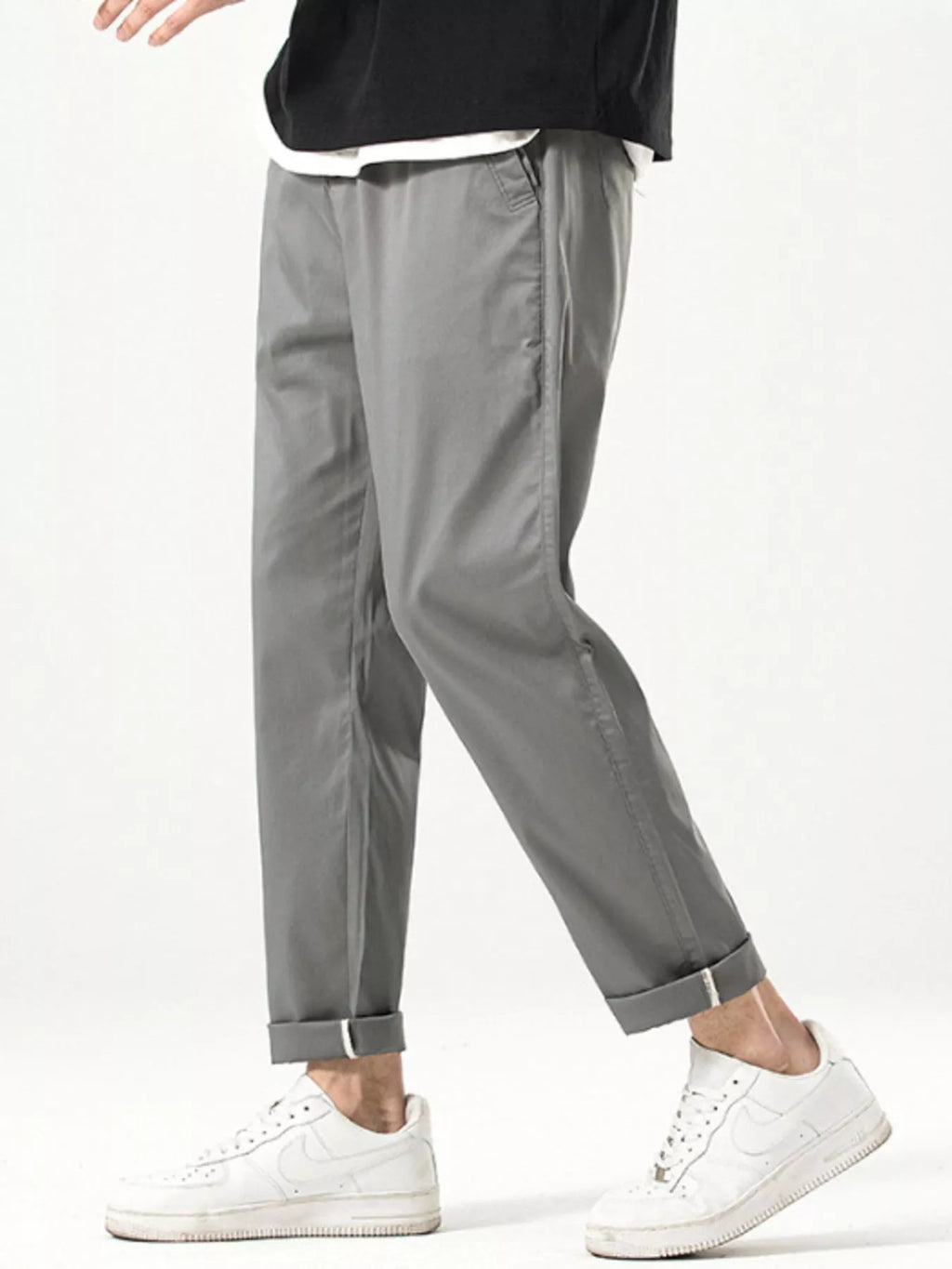 Casual Straight-Leg Cropped Pants in Khaki for Men