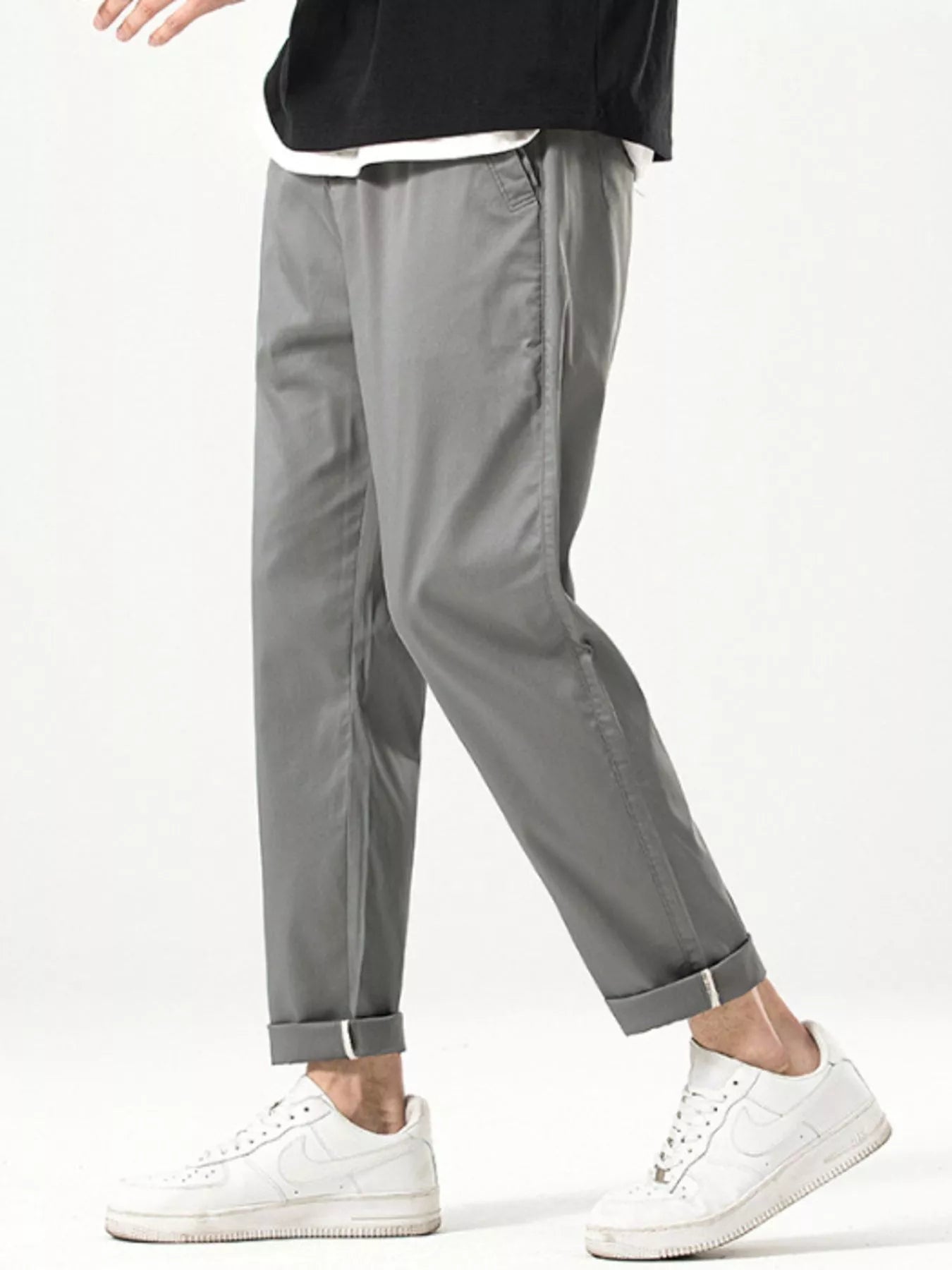 Casual Straight-Leg Cropped Pants in Khaki for Men