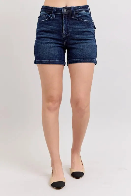 High Waist Back Flap Pocket Denim Shorts Plus Size in Md for Women