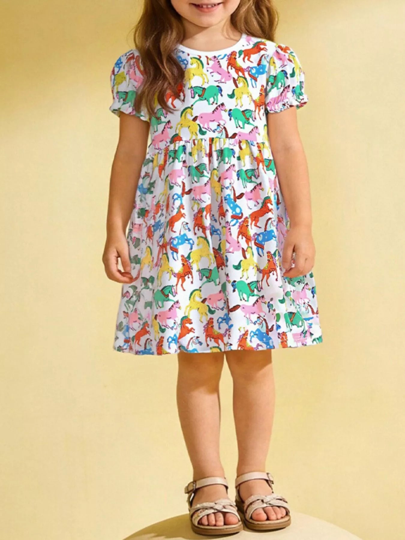 Pony Print Casual Dress in Multicolor for Girls