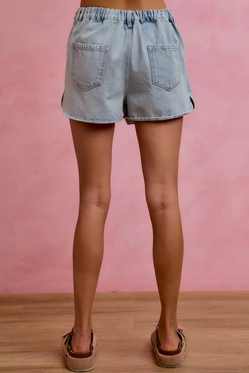 Washed Denim Wrap Skorts for Women
