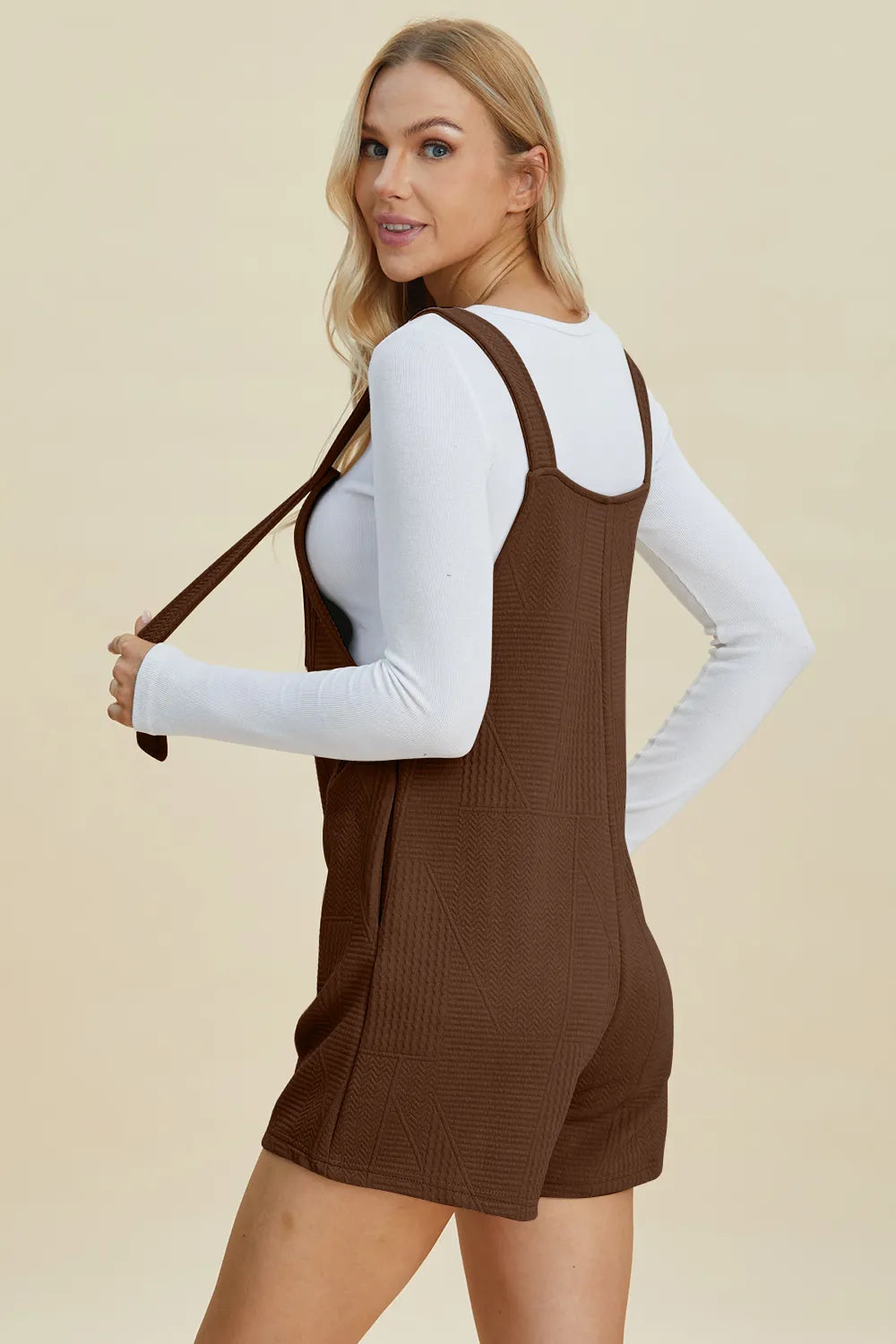 Plus Size Texture Sleeveless Romper in Khaki for Women