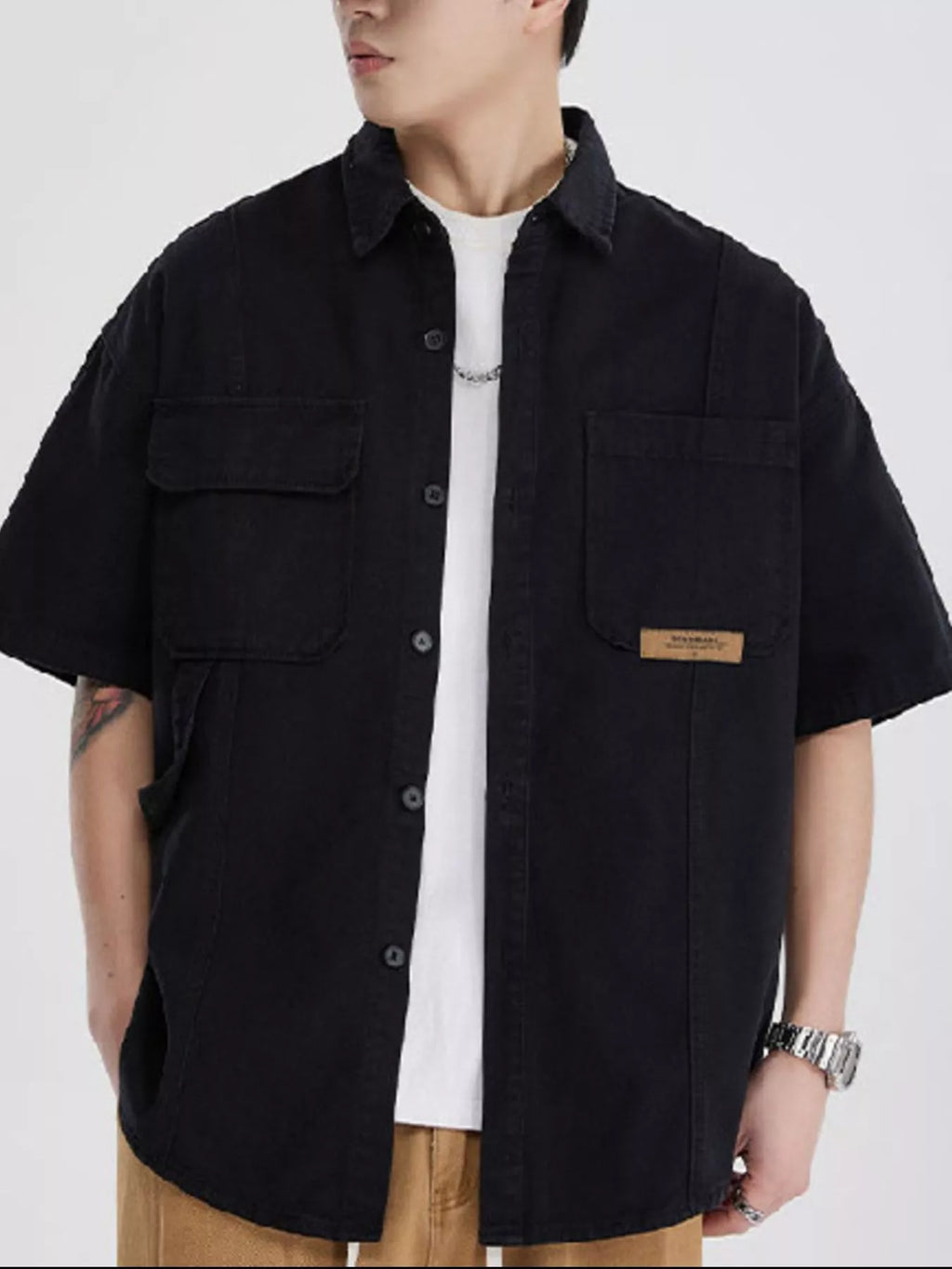 Button Up Half Sleeve Shirt Plus Size in Gray for Men